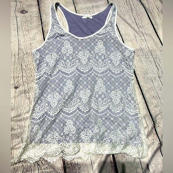 Maurices Lavender Racerback Tank Top with White Lace Overlay - Size Medium - Picture 10 of 15